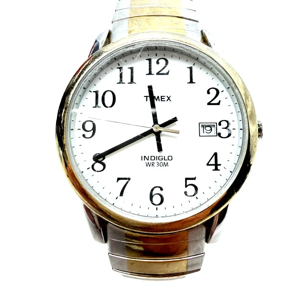 Timex Mens Watch 35mm Two Tone Stainless Steel Case And Band Date & Indiglo A11